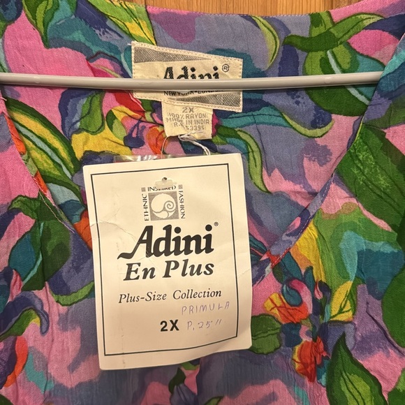 Vintage Adini Boho Floral Button-Down Midi Dress Tropical Summer Vacation 2x - Picture 3 of 4